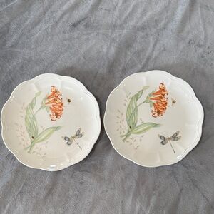 Lenox Butterfly Meadow Dragonfly Set of 2 Dessert Luncheon 9” Plates Scalloped
